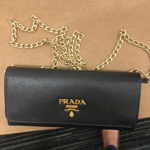 Prada saffiano wallet on a chain